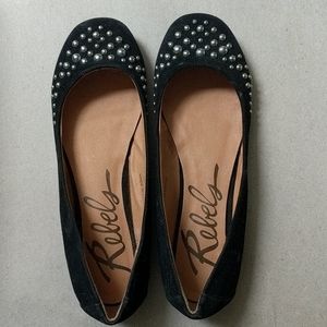 Suede rhinestone flats